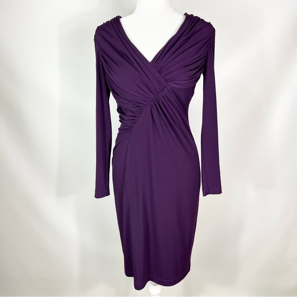 David Meister Ruched V-neck Dress Size 2